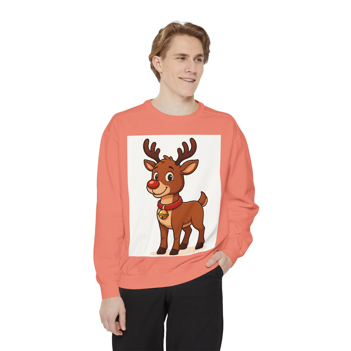 Reindeer Graphic Sweatshirt – Cute Cartoon Rudolph Christmas Pullover