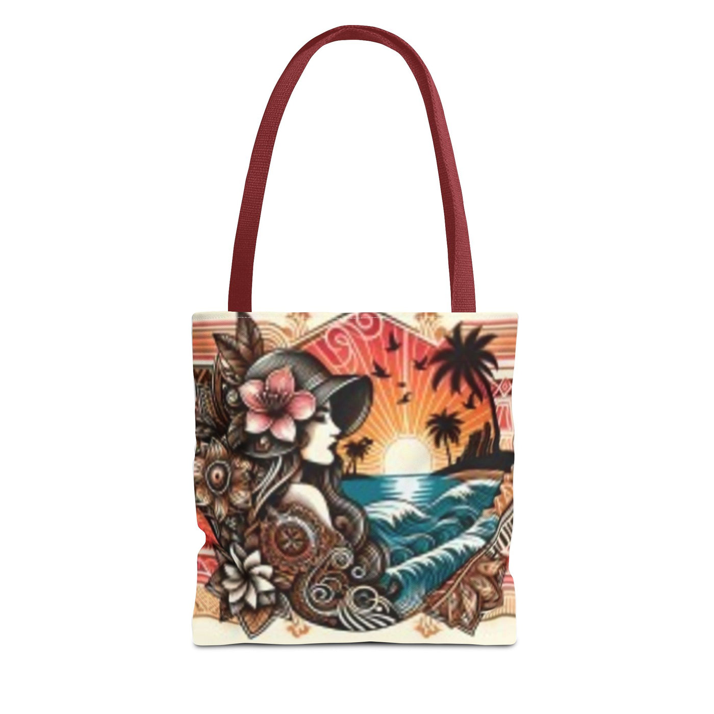 Tote Bag — Tropical Sunset Polynesian Floral Wave Design