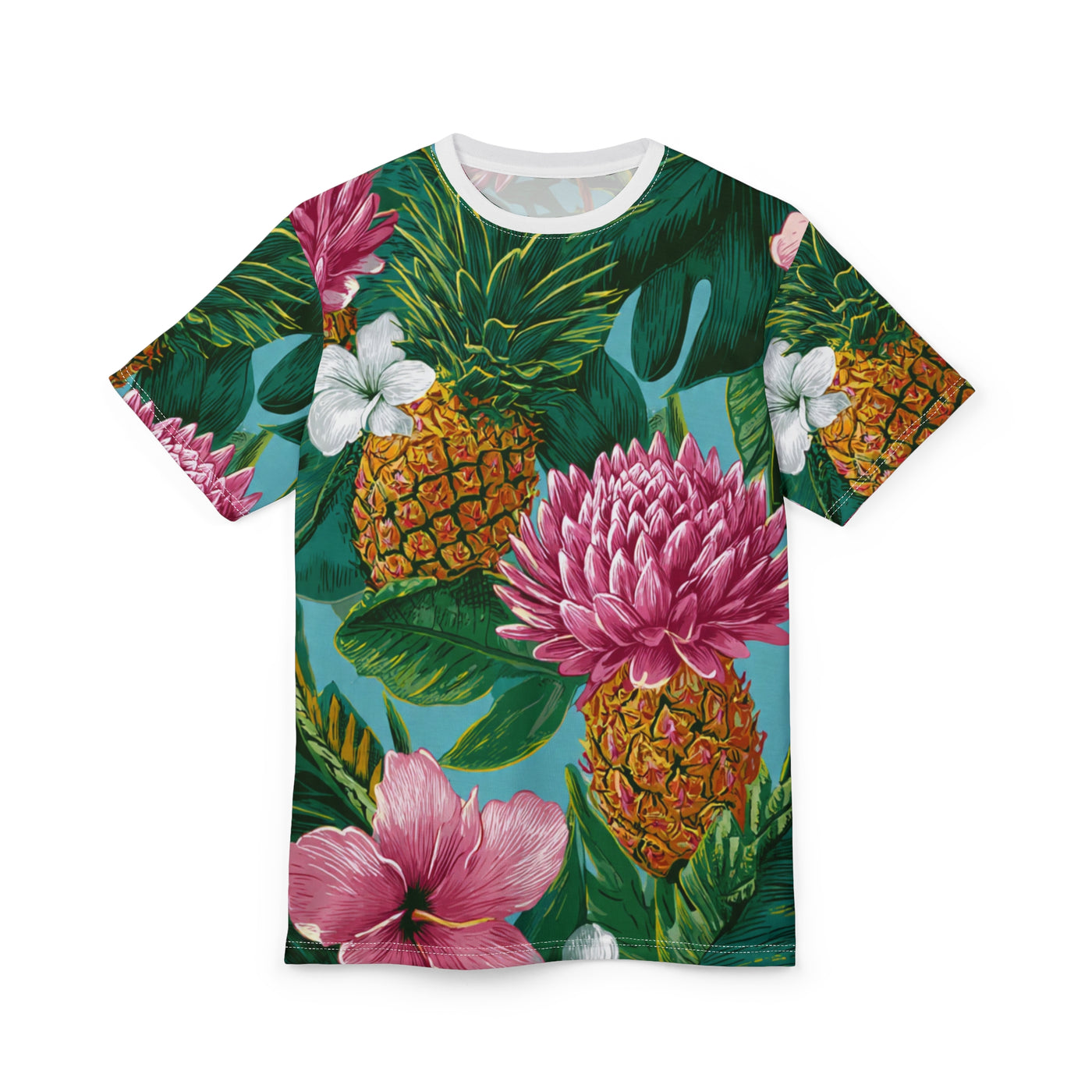 Tropical Pineapple Floral Tee — All-Over Print Hawaiian Shirt