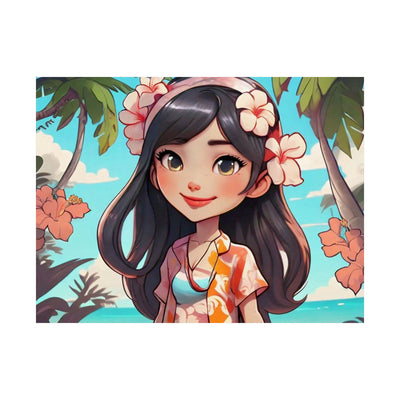 Tropical Girl Poster — Cute Hawaiian Beach Matte Horizontal Print