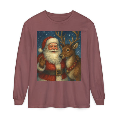 Santa & Reindeer Vintage Christmas Long Sleeve Tee