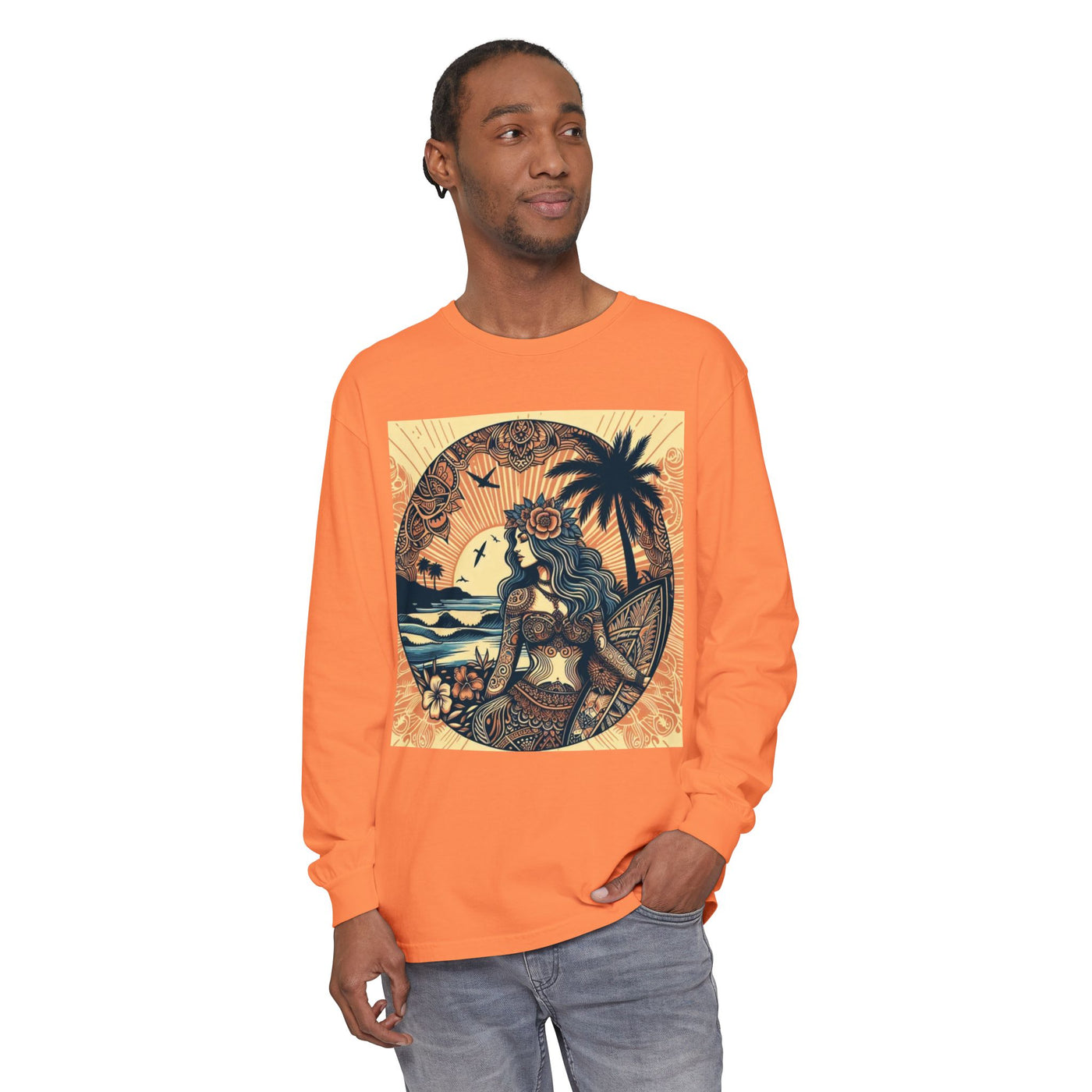Surf Goddess Long Sleeve T-Shirt — Vintage Tropical Beach Design