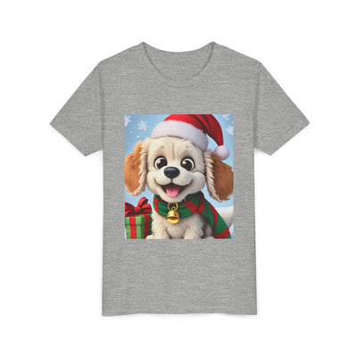 Cute Puppy Holiday Youth Short Sleeve Tee, Kids Christmas Gift, Dog Lover Shirt, Holiday Apparel, Fun Winter Wear