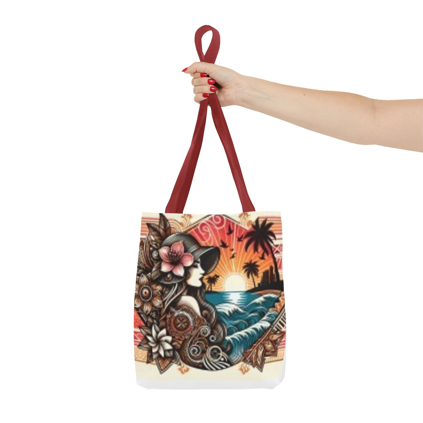 Tote Bag — Tropical Sunset Polynesian Floral Wave Design