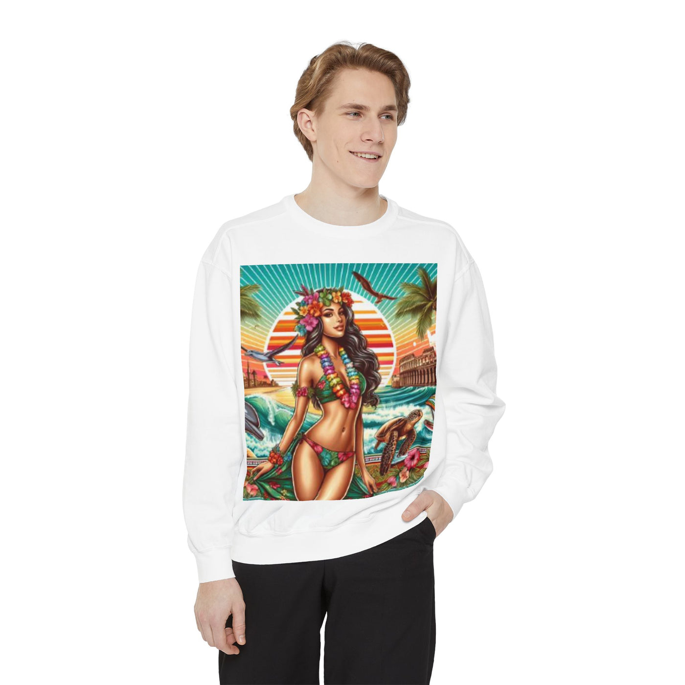 Tropical Vibe Sweatshirt - Beachy Casual Wear, Summer Outfits, Holiday Gift, Beach Lover Apparel, Colorful Graphic Design
