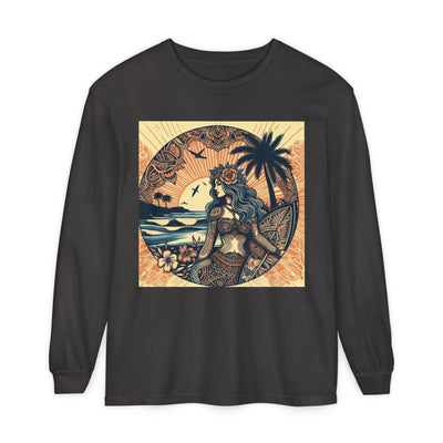Surf Goddess Long Sleeve T-Shirt — Vintage Tropical Beach Design