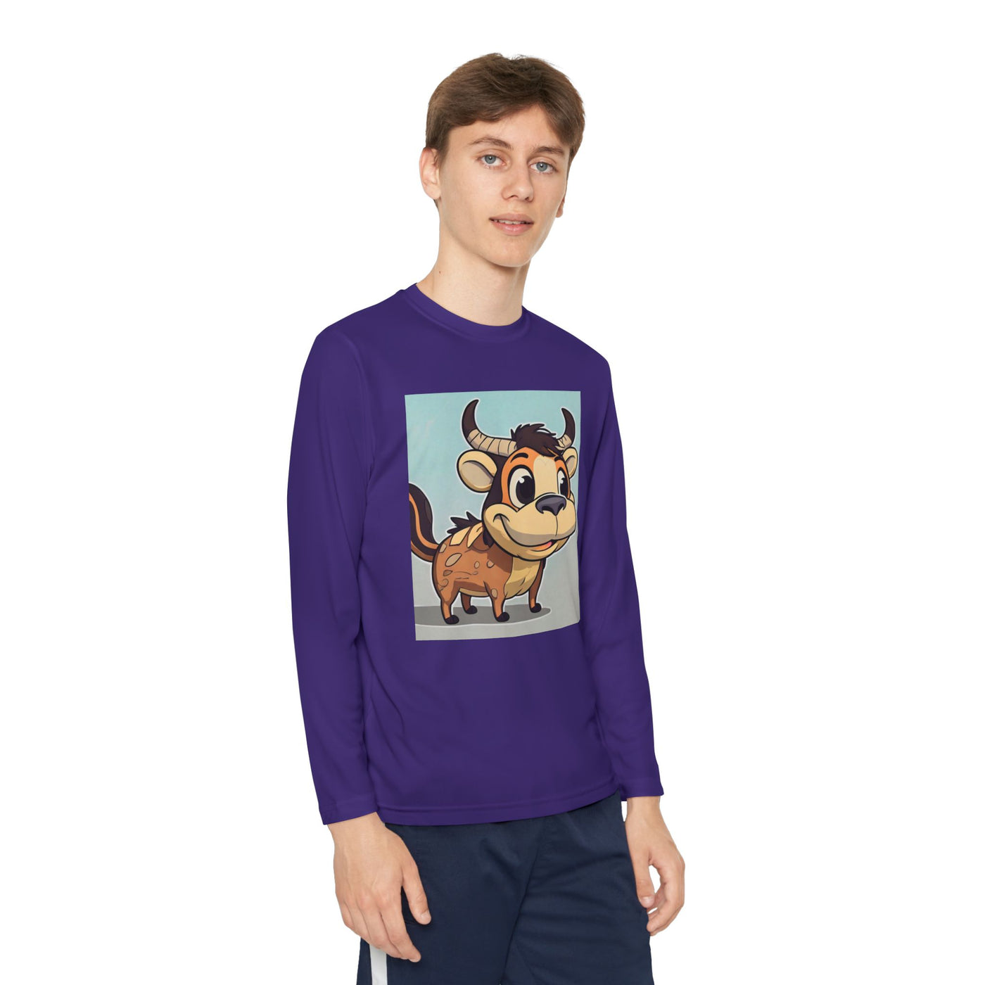 Kids Long Sleeve Tee — Cute Cartoon Bull Graphic