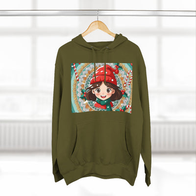 Cute Holiday Three-Panel Fleece Hoodie, Christmas Gift, Cozy Pullover, Winter Apparel, Kids Sweater, Cartoon Design