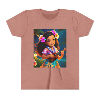 Hawaiian Melody Youth Tee, Tropical Short Sleeve Shirt, Fun Summer Kids Top, Vacation Outfit, Luau Party Wear