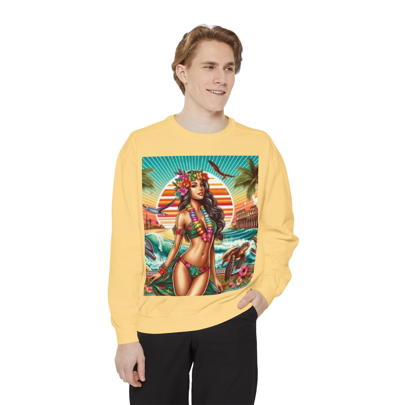 Tropical Vibe Sweatshirt - Beachy Casual Wear, Summer Outfits, Holiday Gift, Beach Lover Apparel, Colorful Graphic Design
