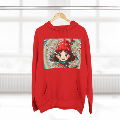 Cute Holiday Three-Panel Fleece Hoodie, Christmas Gift, Cozy Pullover, Winter Apparel, Kids Sweater, Cartoon Design