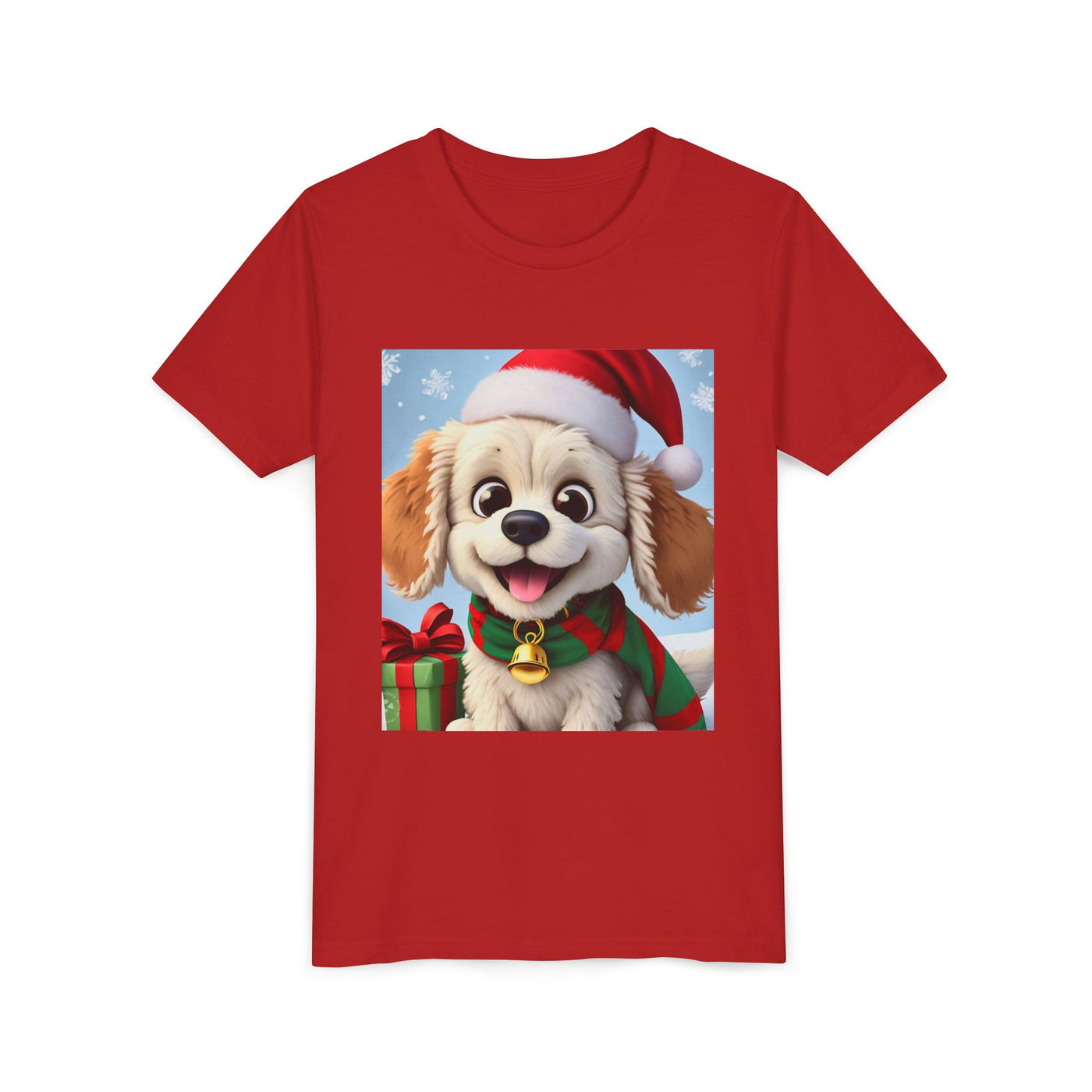 Cute Puppy Holiday Youth Short Sleeve Tee, Kids Christmas Gift, Dog Lover Shirt, Holiday Apparel, Fun Winter Wear