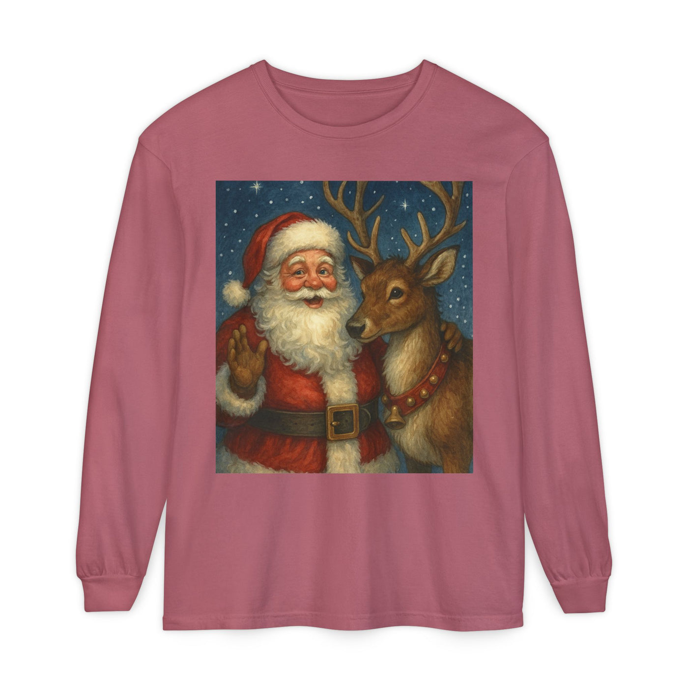 Santa & Reindeer Vintage Christmas Long Sleeve Tee