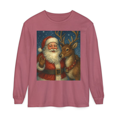 Santa & Reindeer Vintage Christmas Long Sleeve Tee