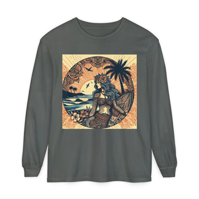 Surf Goddess Long Sleeve T-Shirt — Vintage Tropical Beach Design
