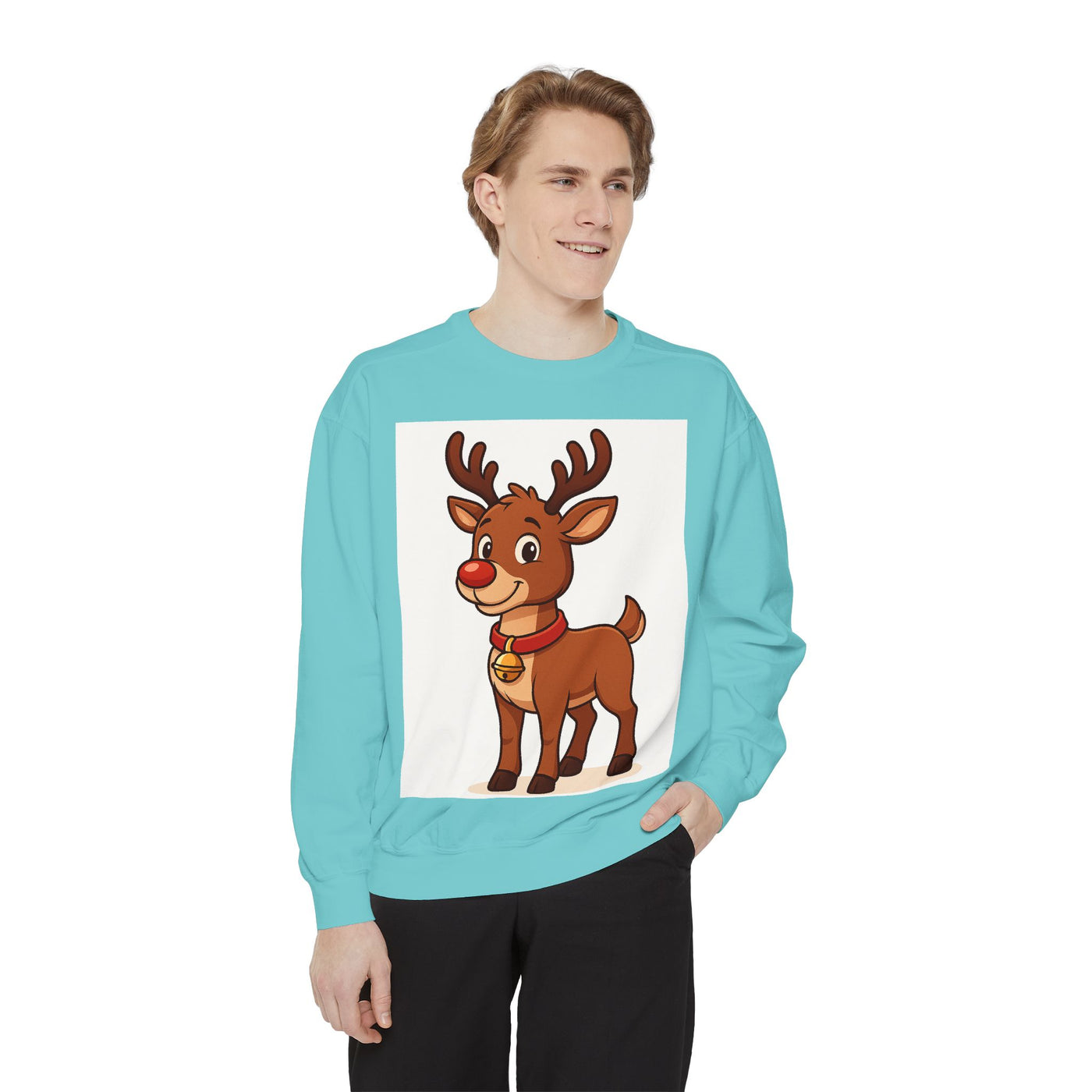Reindeer Graphic Sweatshirt – Cute Cartoon Rudolph Christmas Pullover