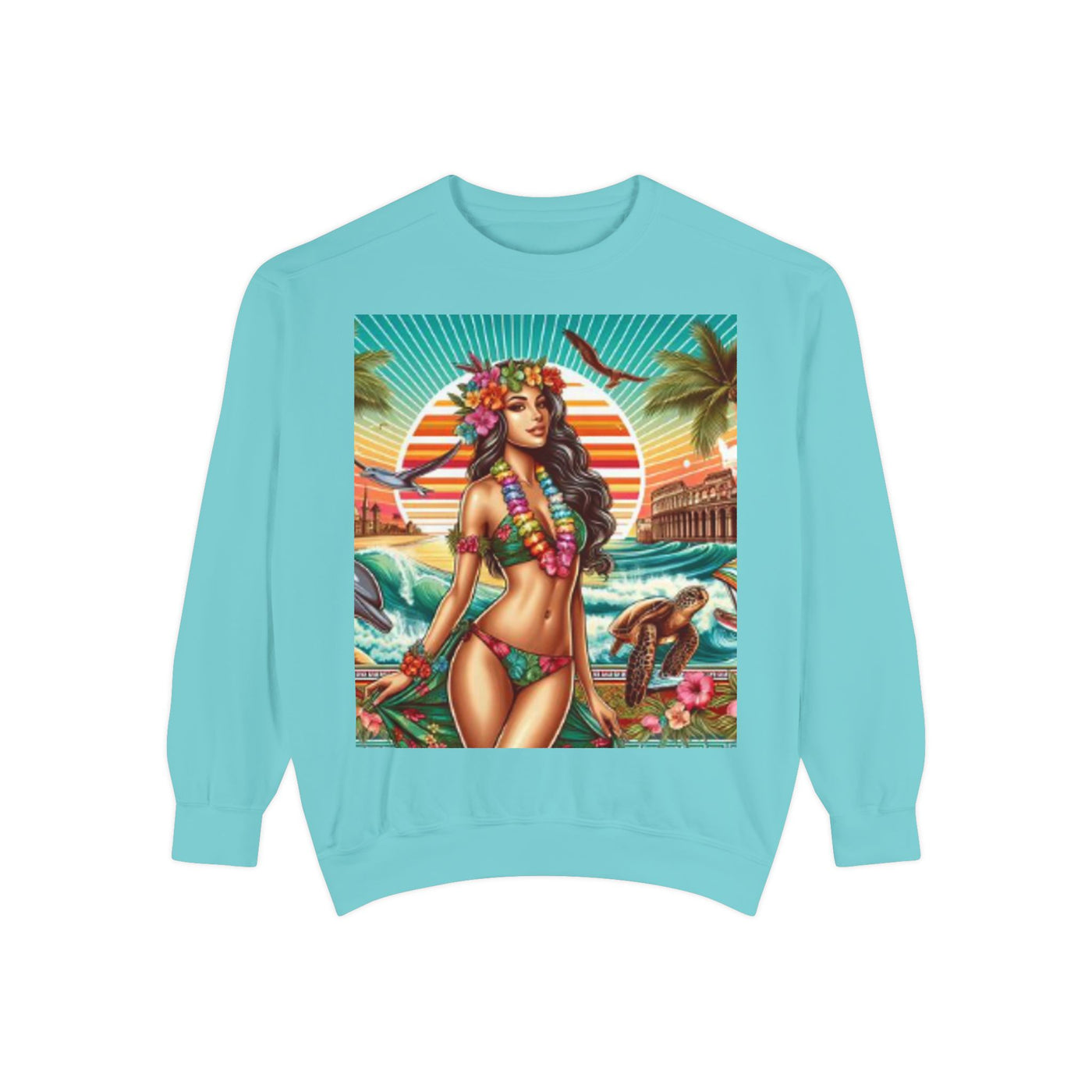 Tropical Vibe Sweatshirt - Beachy Casual Wear, Summer Outfits, Holiday Gift, Beach Lover Apparel, Colorful Graphic Design