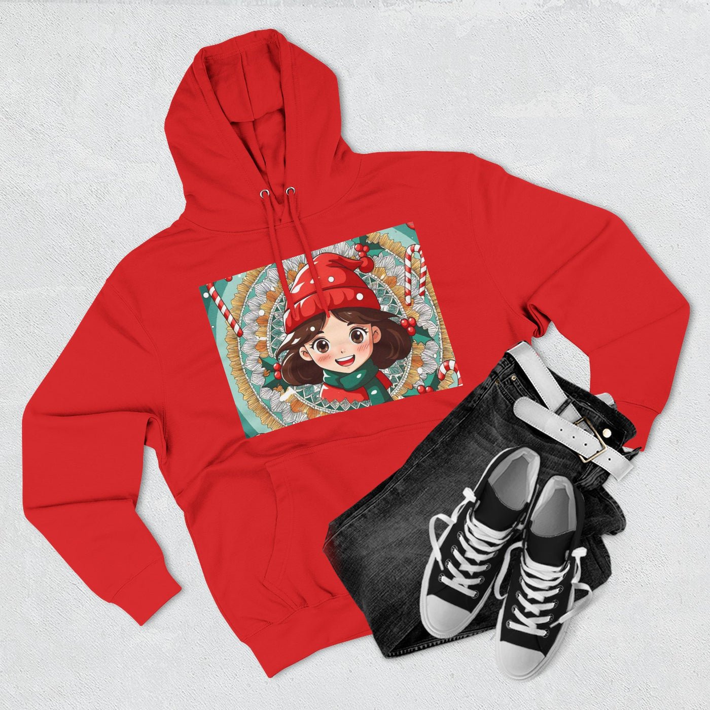 Cute Holiday Three-Panel Fleece Hoodie, Christmas Gift, Cozy Pullover, Winter Apparel, Kids Sweater, Cartoon Design