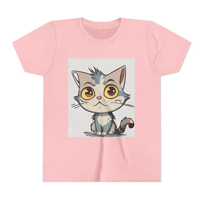 Cute Cartoon Cat Youth Tee, Kids T-Shirt, Cat Lover Gift, Fun Graphic Tee, Birthday Present, Animal Shirt