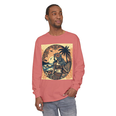 Surf Goddess Long Sleeve T-Shirt — Vintage Tropical Beach Design