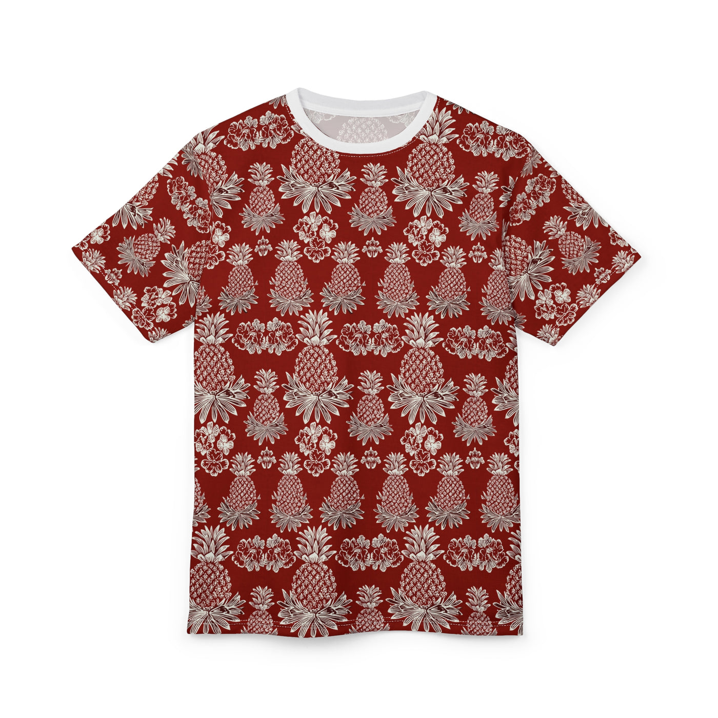 Pineapple Pattern All-Over Print Tee — Tropical Floral Red AOP Shirt