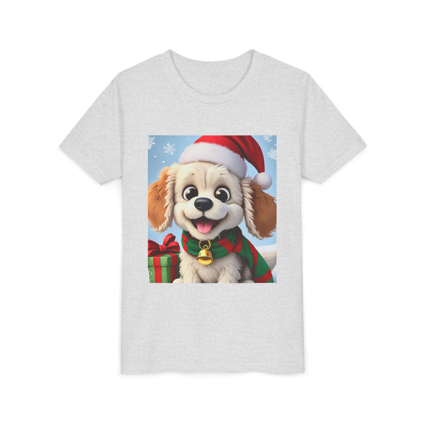Cute Puppy Holiday Youth Short Sleeve Tee, Kids Christmas Gift, Dog Lover Shirt, Holiday Apparel, Fun Winter Wear