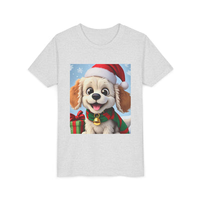 Cute Puppy Holiday Youth Short Sleeve Tee, Kids Christmas Gift, Dog Lover Shirt, Holiday Apparel, Fun Winter Wear