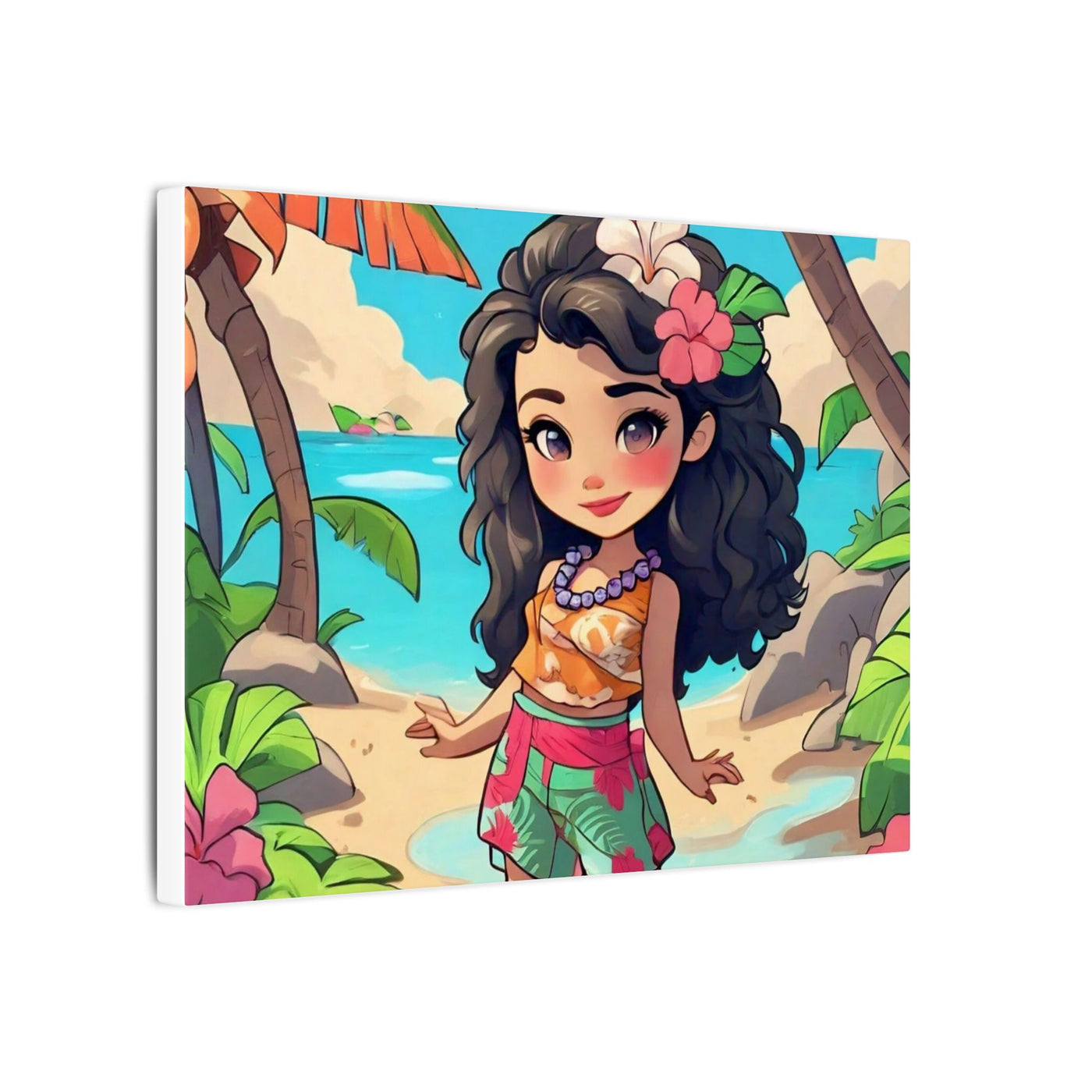 Tropical Girl Beach Canvas — Cute Hawaiian Island Wall Art