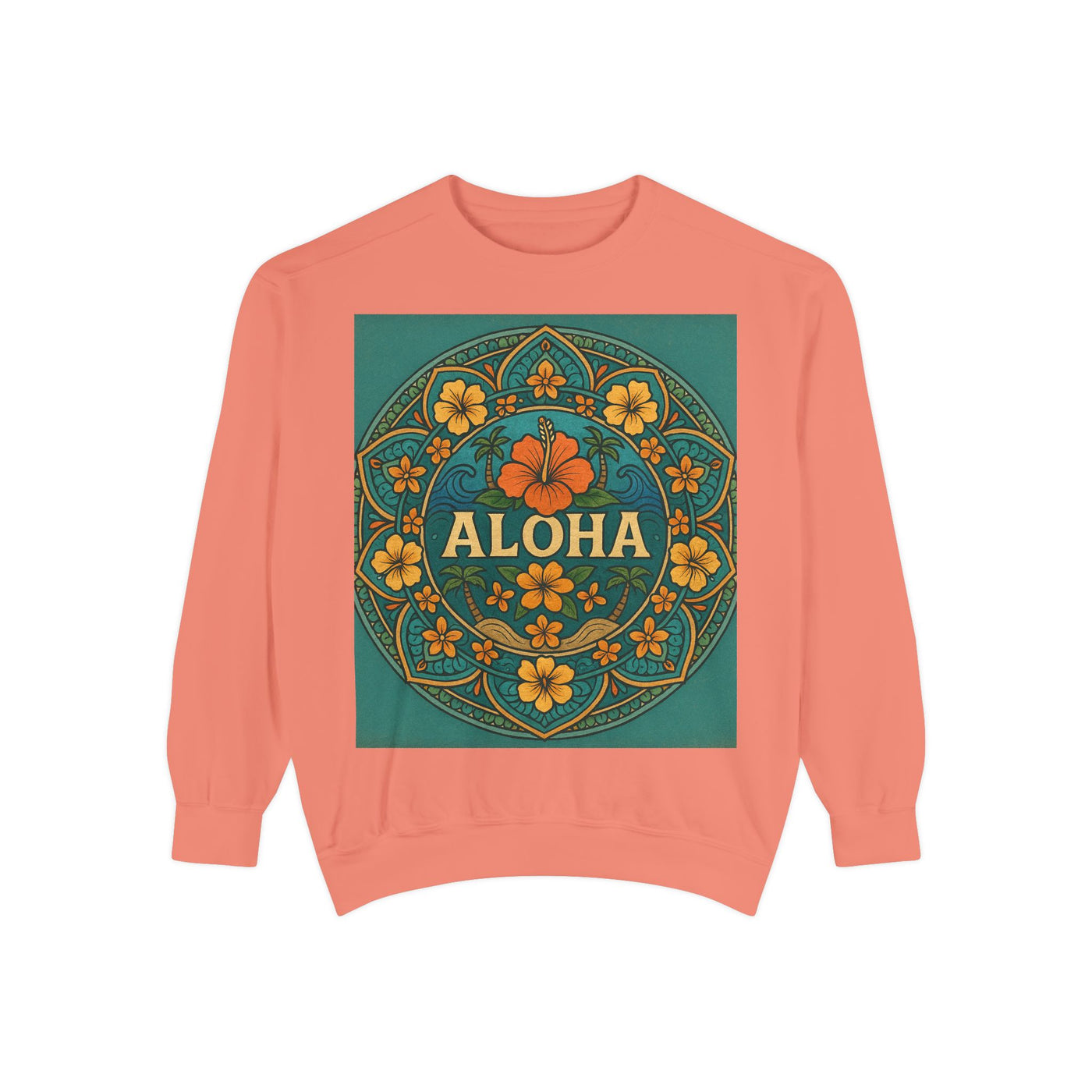 Aloha Floral Sweatshirt, Unisex Garment-Dyed Crewneck, Cozy Beach Vibes, Gift for Friends, Tropical Style Apparel, Casual Everyday Wear
