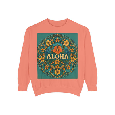 Aloha Floral Sweatshirt, Unisex Garment-Dyed Crewneck, Cozy Beach Vibes, Gift for Friends, Tropical Style Apparel, Casual Everyday Wear
