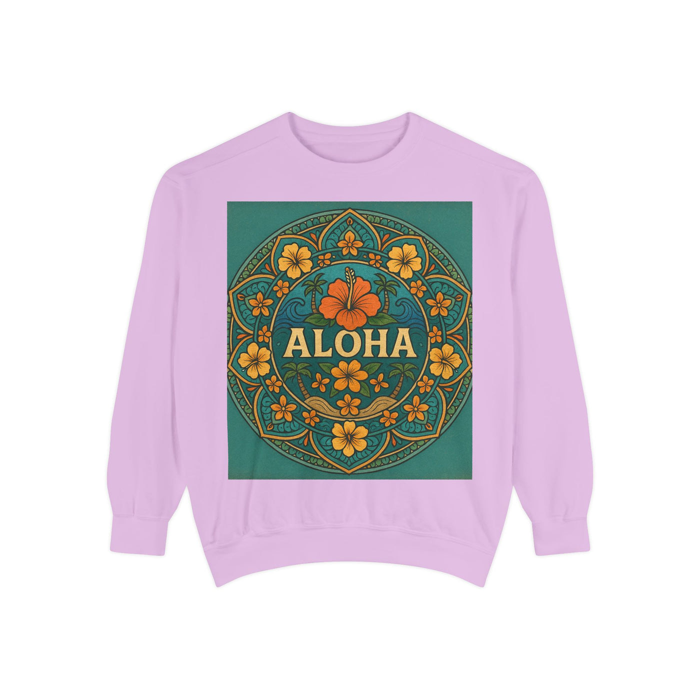 Aloha Floral Sweatshirt, Unisex Garment-Dyed Crewneck, Cozy Beach Vibes, Gift for Friends, Tropical Style Apparel, Casual Everyday Wear
