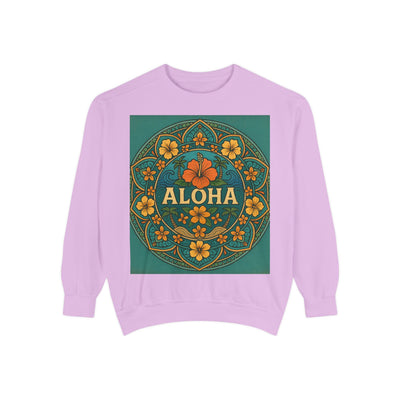 Aloha Floral Sweatshirt, Unisex Garment-Dyed Crewneck, Cozy Beach Vibes, Gift for Friends, Tropical Style Apparel, Casual Everyday Wear