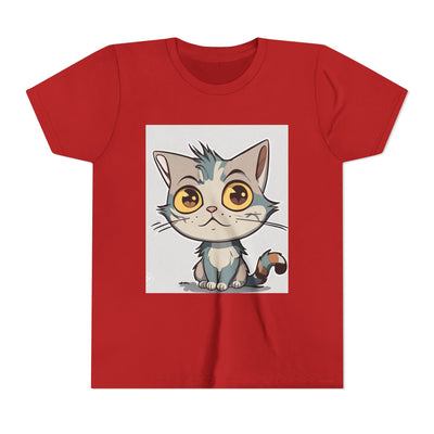 Cute Cartoon Cat Youth Tee, Kids T-Shirt, Cat Lover Gift, Fun Graphic Tee, Birthday Present, Animal Shirt