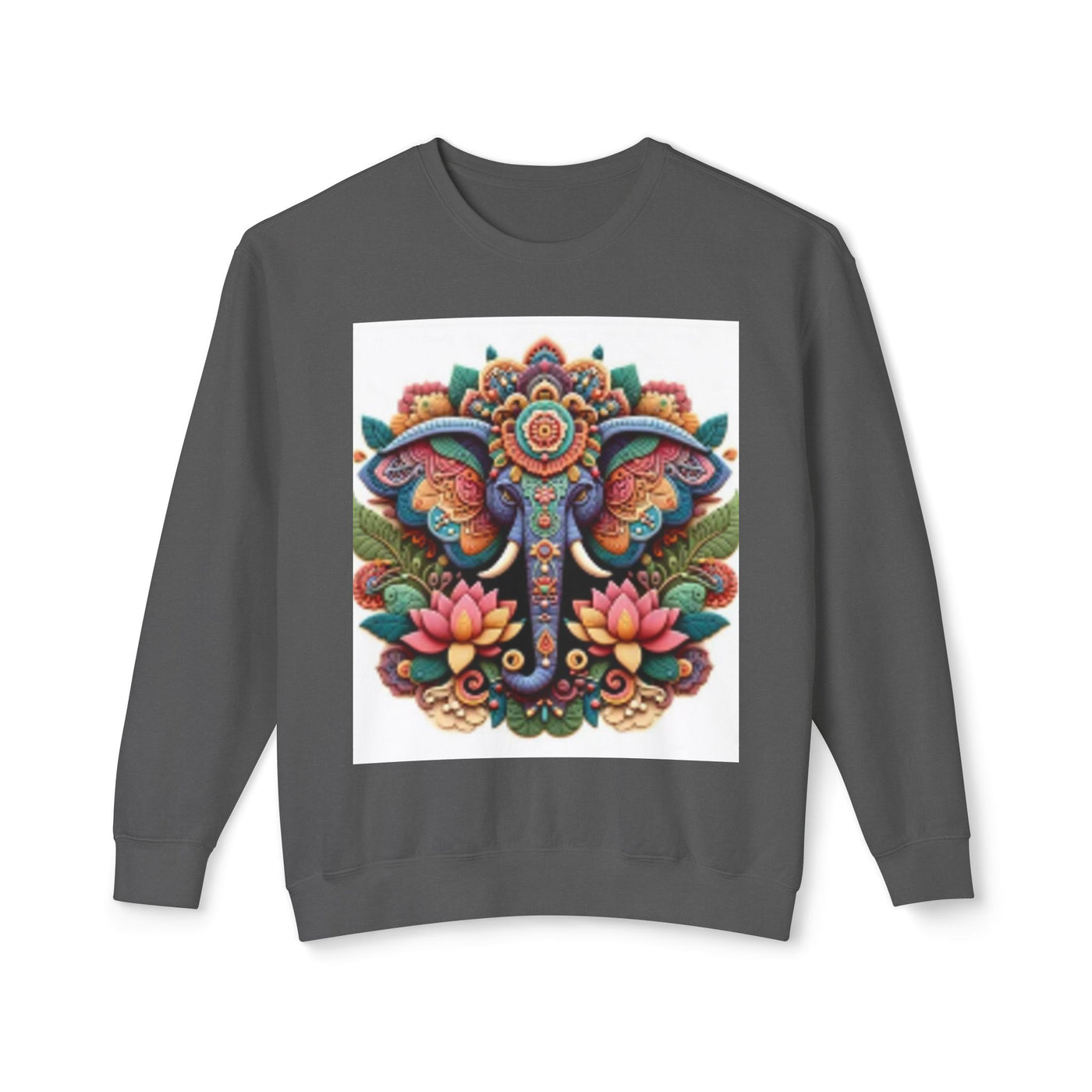 Colorful Elephant Design Lightweight Sweatshirt, Cozy Crewneck, Bohemian Style, Perfect for Festivals, Everyday Wear, Unique Gift