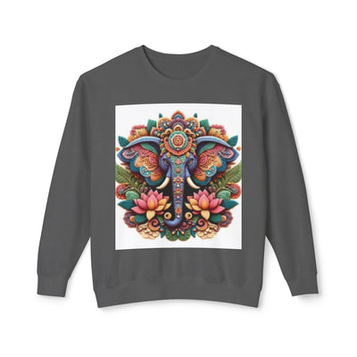 Colorful Elephant Design Lightweight Sweatshirt, Cozy Crewneck, Bohemian Style, Perfect for Festivals, Everyday Wear, Unique Gift