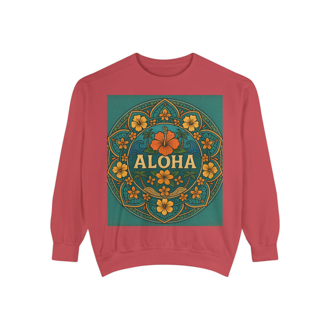 Aloha Floral Sweatshirt, Unisex Garment-Dyed Crewneck, Cozy Beach Vibes, Gift for Friends, Tropical Style Apparel, Casual Everyday Wear
