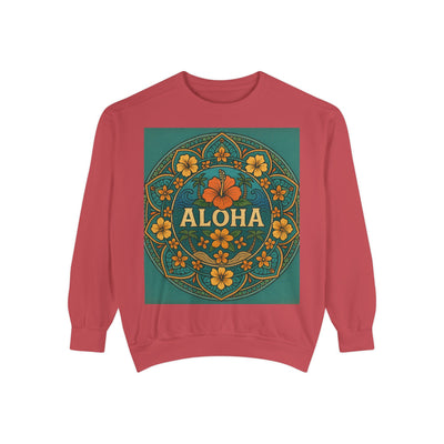 Aloha Floral Sweatshirt, Unisex Garment-Dyed Crewneck, Cozy Beach Vibes, Gift for Friends, Tropical Style Apparel, Casual Everyday Wear