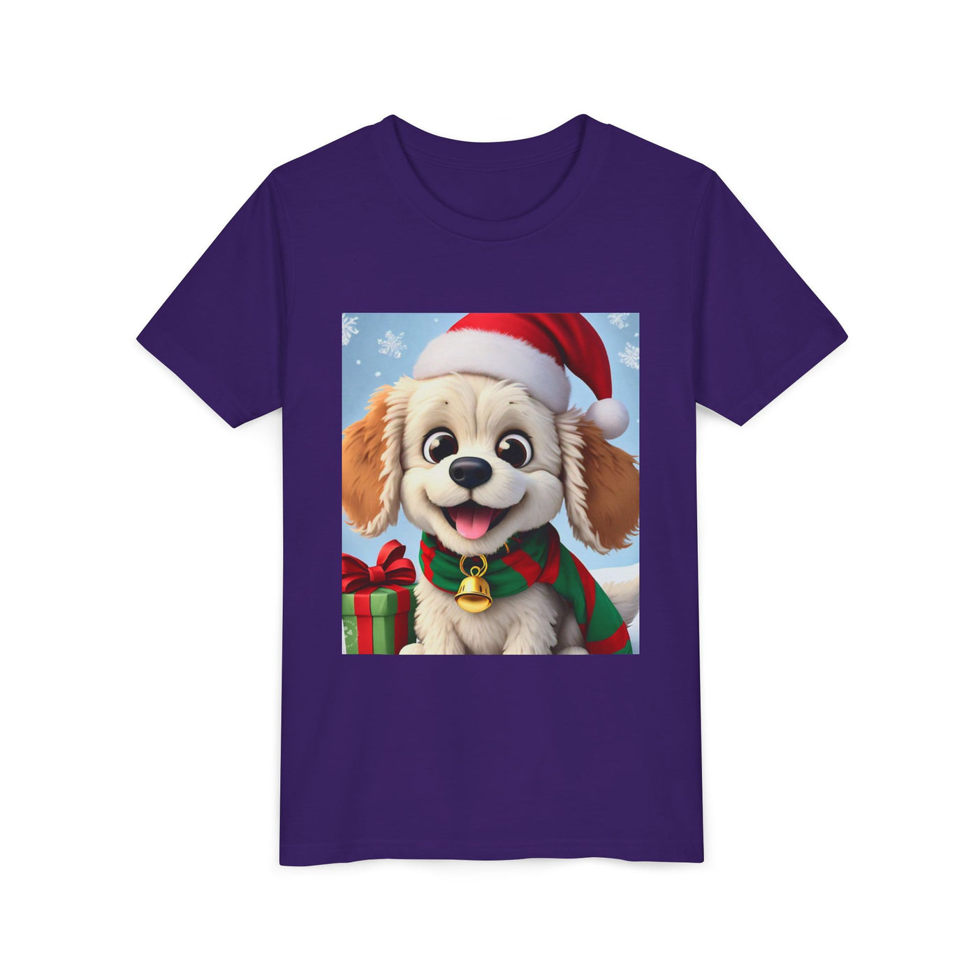 Cute Puppy Holiday Youth Short Sleeve Tee, Kids Christmas Gift, Dog Lover Shirt, Holiday Apparel, Fun Winter Wear