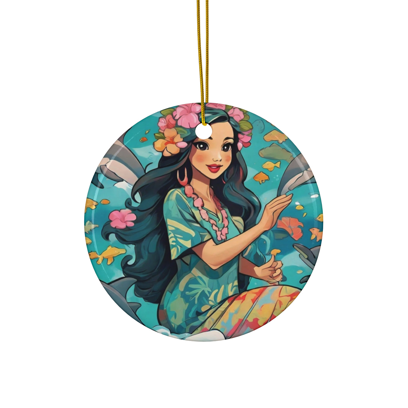 Hawaiian Fairy Ceramic Ornament | Floral Decoration, Christmas, Home Decor, Unique Gift, Holiday Ornament