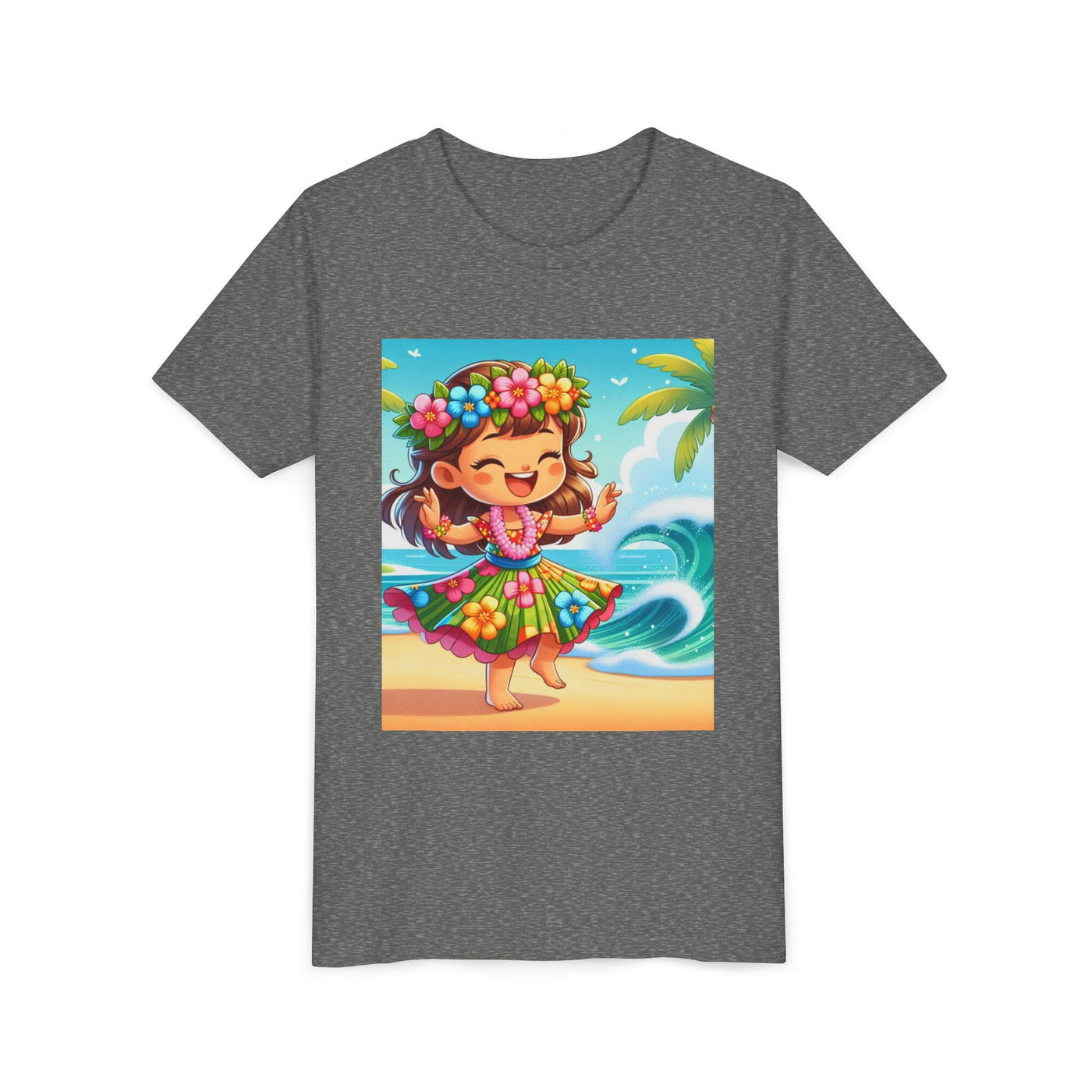 Hawaiian Luau Youth Tee, Cute Beach Shirt, Kids Tropical Summer Fun Tee, Tropical Vacation Gift, Floral Dance Tee
