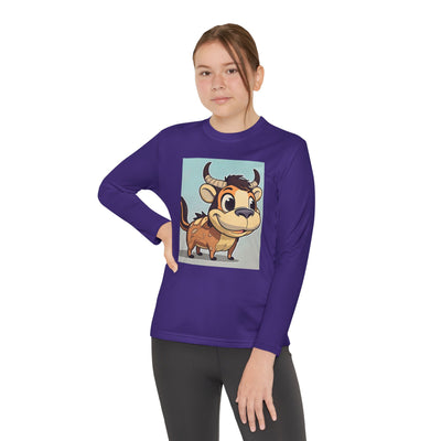 Kids Long Sleeve Tee — Cute Cartoon Bull Graphic