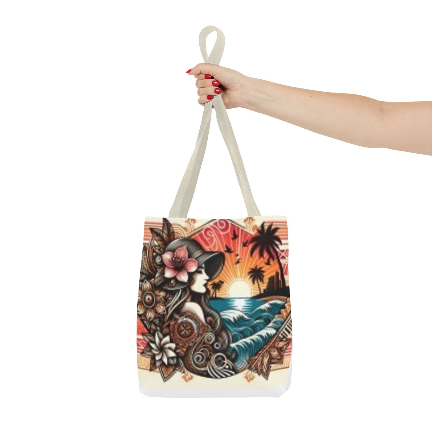 Tote Bag — Tropical Sunset Polynesian Floral Wave Design