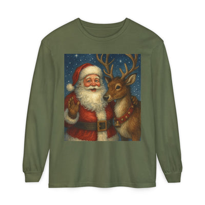 Santa & Reindeer Vintage Christmas Long Sleeve Tee