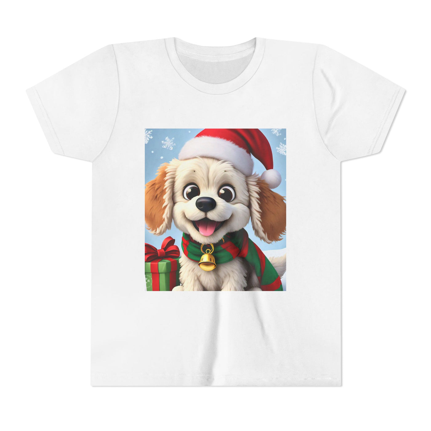 Cute Puppy Holiday Youth Short Sleeve Tee, Kids Christmas Gift, Dog Lover Shirt, Holiday Apparel, Fun Winter Wear