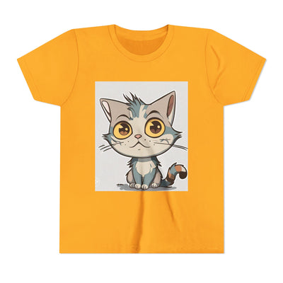 Cute Cartoon Cat Youth Tee, Kids T-Shirt, Cat Lover Gift, Fun Graphic Tee, Birthday Present, Animal Shirt
