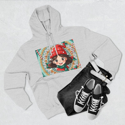 Cute Holiday Three-Panel Fleece Hoodie, Christmas Gift, Cozy Pullover, Winter Apparel, Kids Sweater, Cartoon Design