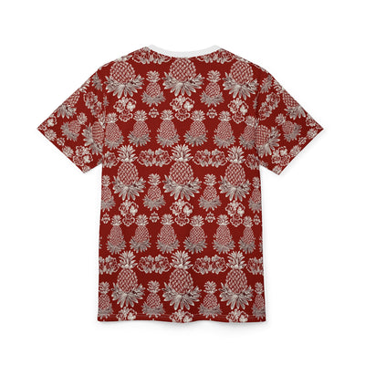 Pineapple Pattern All-Over Print Tee — Tropical Floral Red AOP Shirt