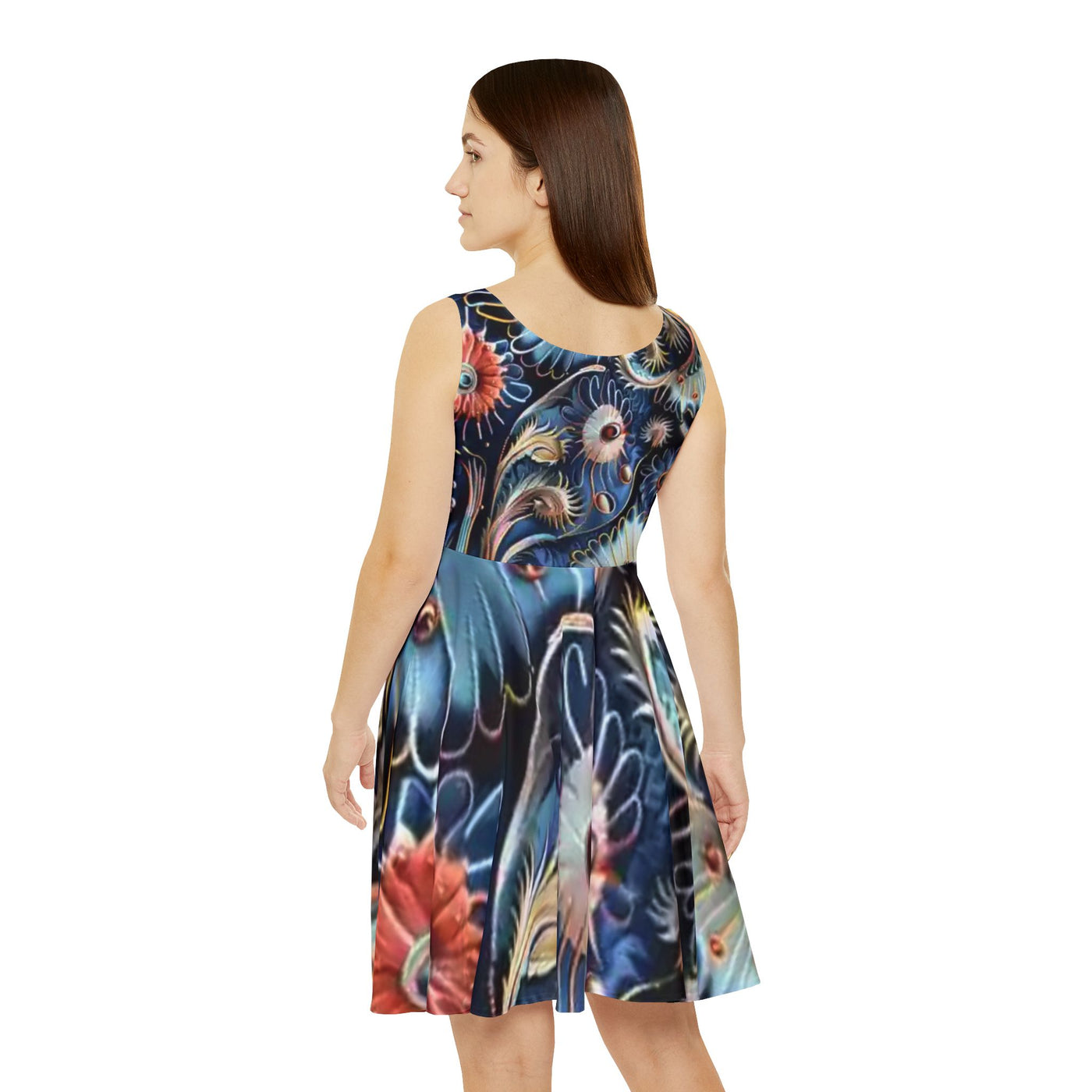 Floral Swirl Skater Dress - Navy Abstract Boho Print