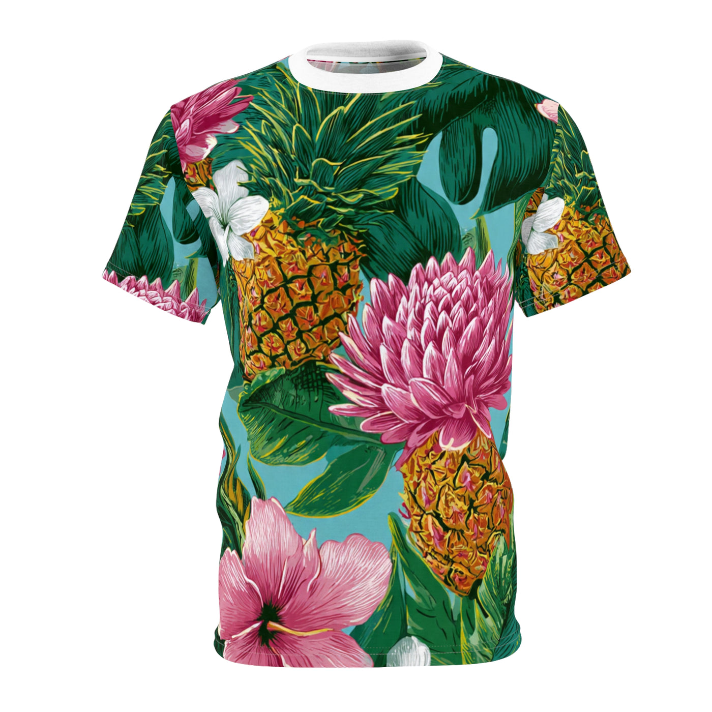 Tropical Pineapple Floral Tee — All-Over Print Hawaiian Shirt
