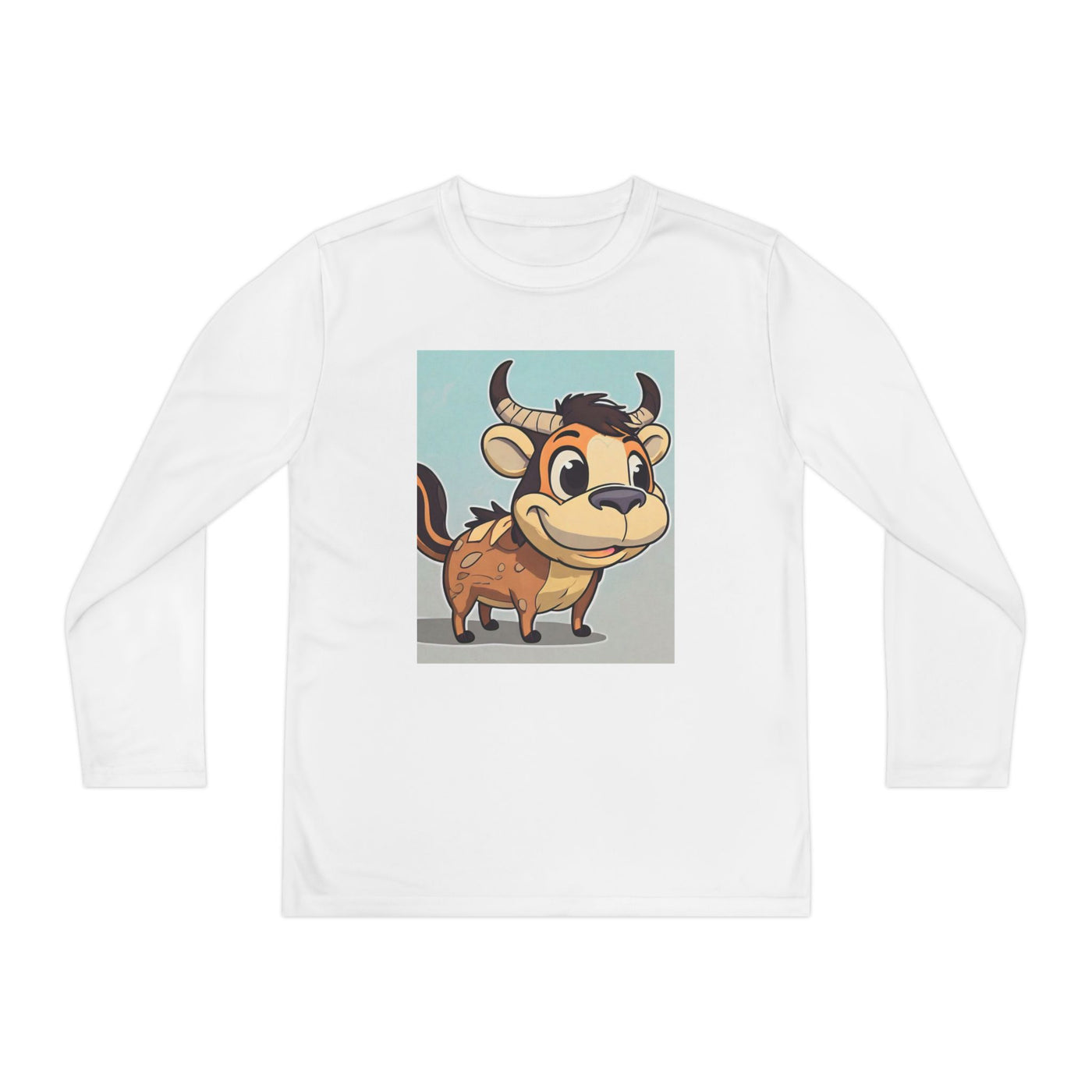 Kids Long Sleeve Tee — Cute Cartoon Bull Graphic